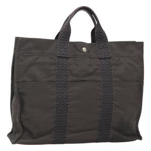 HERMES Her Line MM Hand Bag Canvas Gray Auth bs26875